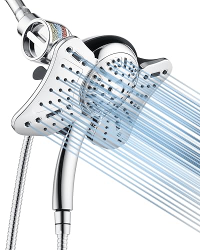 Image of GRICH Shower Head with Handheld Spray - Dual High Pressure Showerhead | Rainfall Shower Heads Combo, Detachable Hand Shower, 9 Spray Settings, 60 inch Stainless Steel Shower Hose, 2.5GPM, Silver