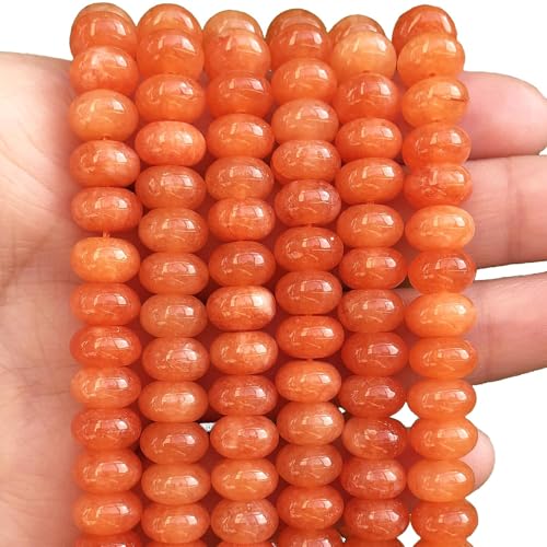 Songxi 5x8mm Natural Orange Colored Jade Stone Rondelle Beads 75PCS Spacer Round Loose Abacus Beads for Jewelry Making Gemstone for Bracelet Necklace Earrings Arts and Crafts