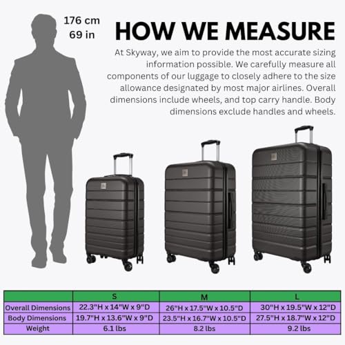 skyway epic 20 hardside lightweight and durable abs shell luggage spacious with dual spinning wheels comfort grip men and women 28-inch large check-in midnight