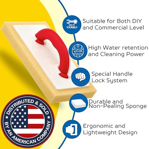 DEKOR Sponge Float - Size 12\" x 6.30\" - Grout Removal Tool, Masonry Tools, Concrete Float - Epoxy Grout - Special Handle Lock System - Made in Europe - Commercial and DIY Level - Thumbnail 3