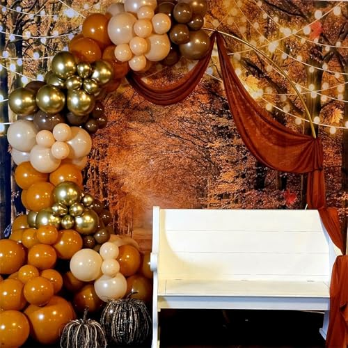 Image of Fall Balloons, 60Pcs Burnt Orange Brown Balloons Tan Pastel Coffee Metallic Gold Retro Ivory White Cream Latex Autumn Balloons for Thanksgiving Fall Harvest Birthday Bridal Shower Party Decorations