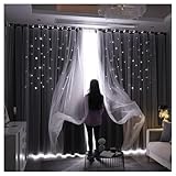 カーテン 遮光 一体型 2倍ヒダ 透かし彫り オーダー可能 北欧 かわいい おしゃれ (グレー, 幅150cm 丈120cm (1枚))