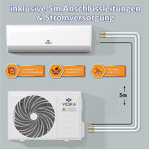 Klimaanlage Set Split - mit WiFi/App Funktion Klimagerät - Kühlen A++/ Heizen A+ 12000 BTU/h (3.500 Watt) Kältemittel R32 - Fernbedienung, Timerfunktion - inkl. Montagematerial (VSK-12000BTU) – Bild 5