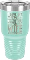 Vista 19 de Vaso de bebida con popote y tapa superior deslizante con grabado láser, color naranja "I love my wife", de 30 onzas, ideal para regalar a papá