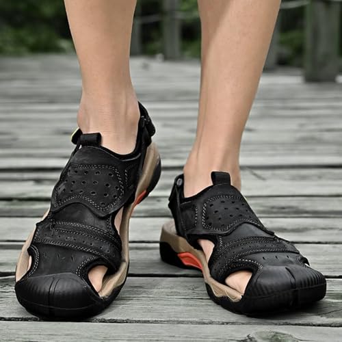 Mens Leather Sports Sandals for Men Closed Toe Hiking Outdoor Athletic Casual Walking Fisherman Sandals Adjustable Water Shoes Summer2