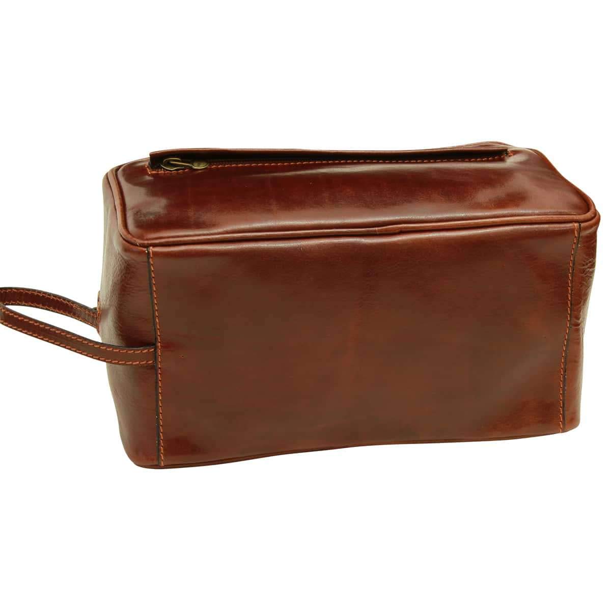 Beauty in Pelle Marrone, Borsa da Toilette da Viaggio con Cerniera e Manico Laterale