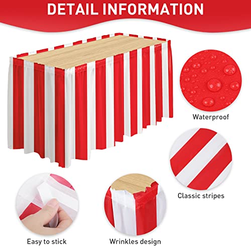 durony 4 Packs Red and White Striped Table Skirt Circus Theme Party Supplies Carnival Table Skirt for Carnival Home Party Decoration, 165 x 30 Inches