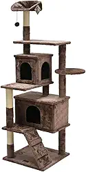 Arranhador de gato grande, luxuoso, multifuncional com casas, cama, poleiros, escada e brinquedo
