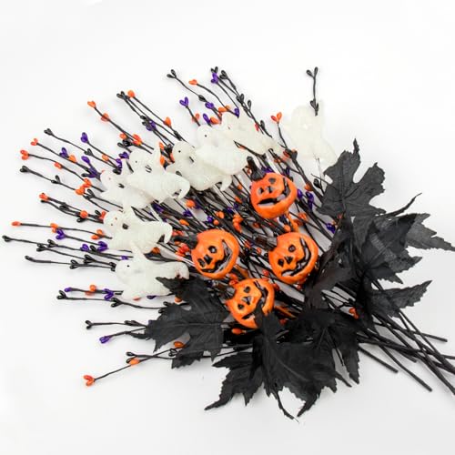 12 PCs Spooky Halloween Flowers Artificial 17 Inches Orange Black...