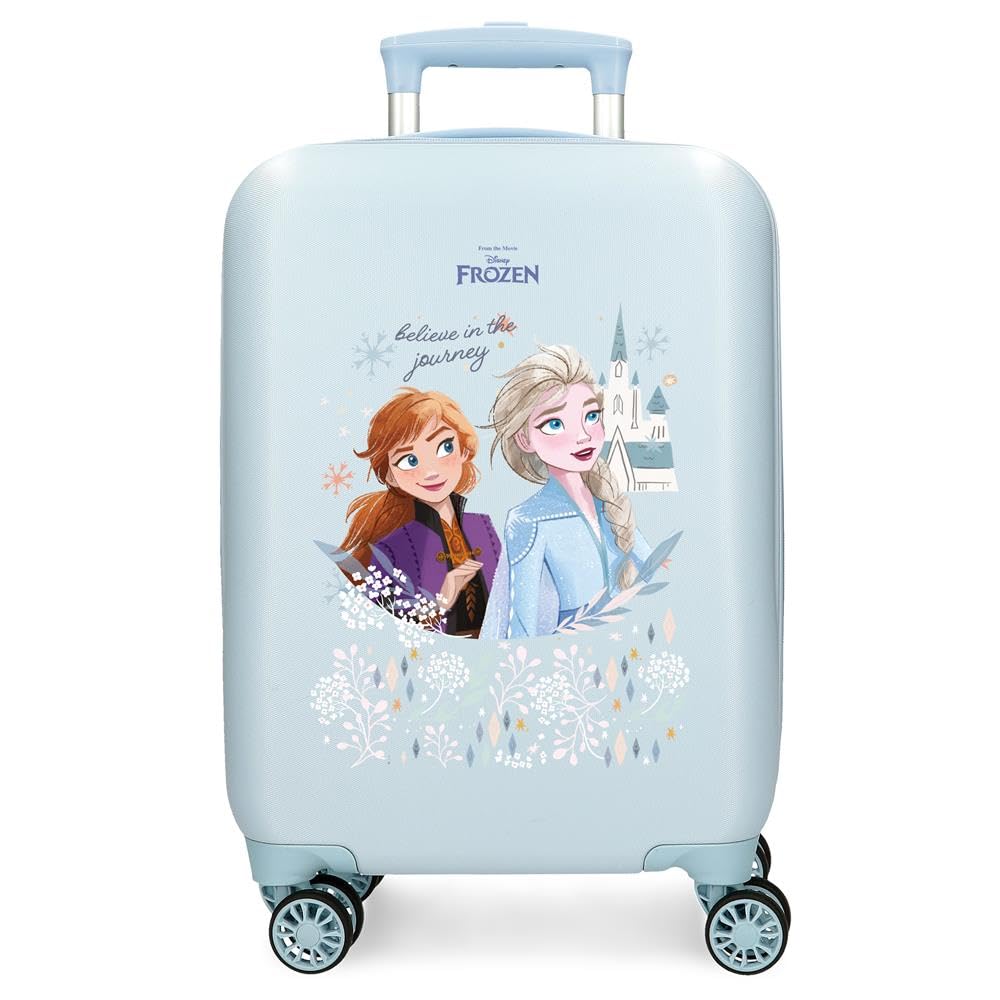 Disney Torby Joumma, Frozen Believe in The Journey, Walizka kabinowa, Walizka dziecięca, Wykonane z ABS, Cztery podwójne koła wielokierunkowe, boczne zapięcie szyfrowe., Niebieski, Walizka kabinowa