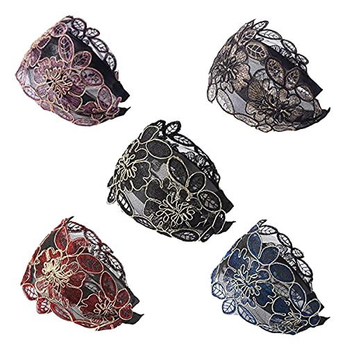 Yusier 5Pcs Lace Headband For Women Embroidery Headwear Widen Hollow Headband Fashion Hair Band Head Ornaments That Hide White Hair Cute Headbands For Women #TOP6