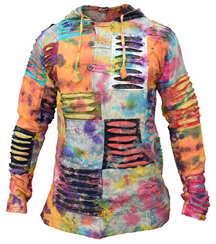Gheri Sudadera hippy de algodón con capucha para hombre, Retazos Tie Dye, XXX-Large