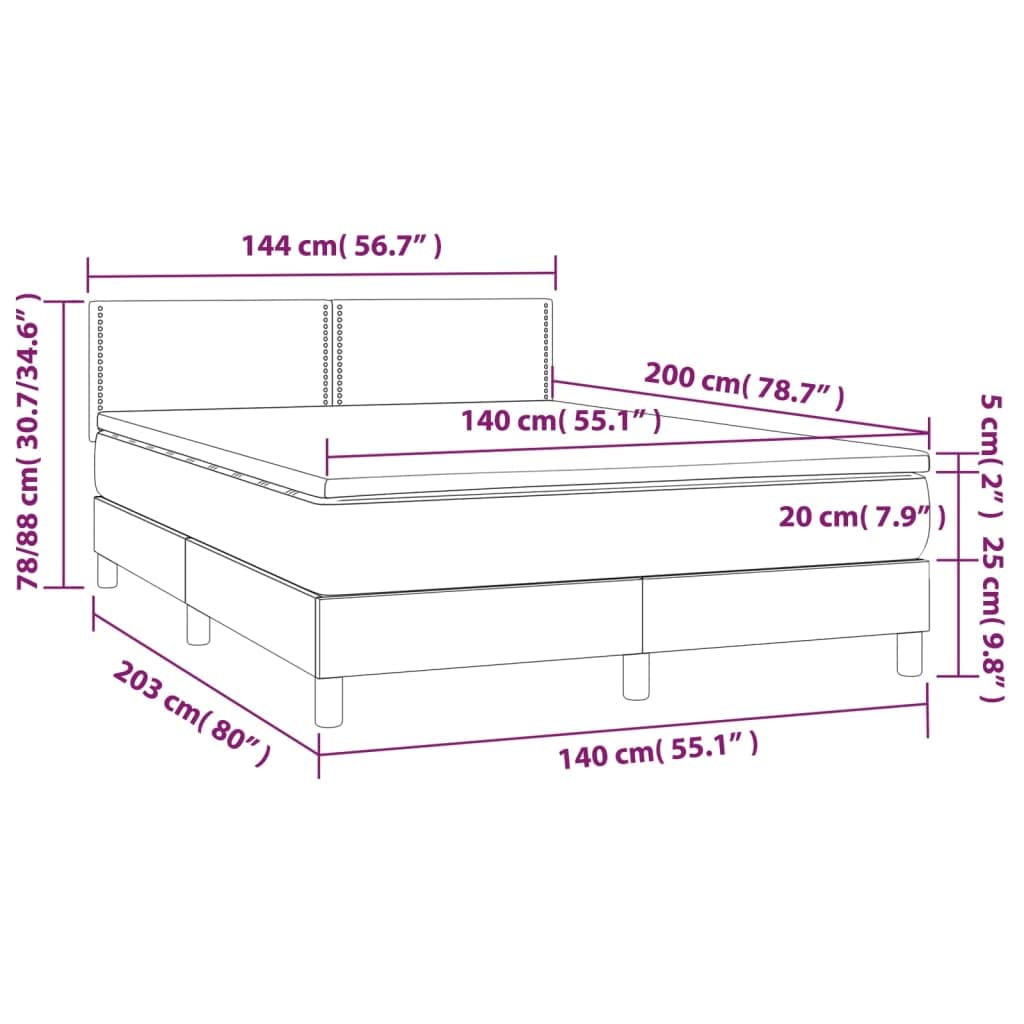 Tkanina z regulowanym zagłówkiem LED 140x200 cm Kremowy | Łóżko kontynentalne 140x200 cm z materacem kieszeniowym i LED, kremowe, tkanina, z regulowanym zagłówkiem do sypialni