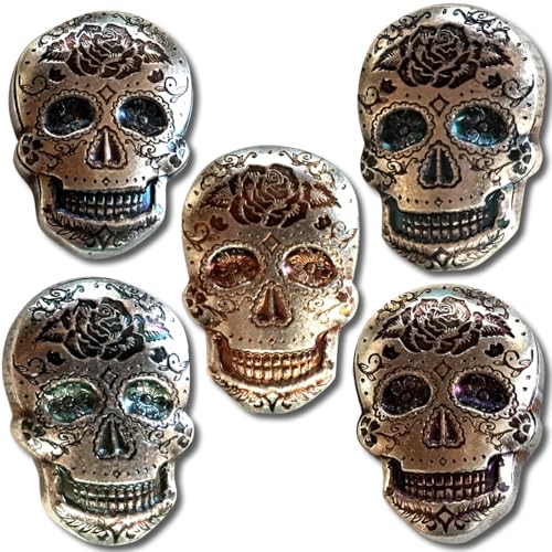 2 oz .999 Fine Silver Sugar Skull - Monarch 3D Art Bar Day of the Dead - Rose