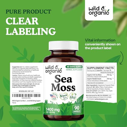 Wild & Organic Sea Moss + Bladderwrack Capsules (90 ct) — view 7