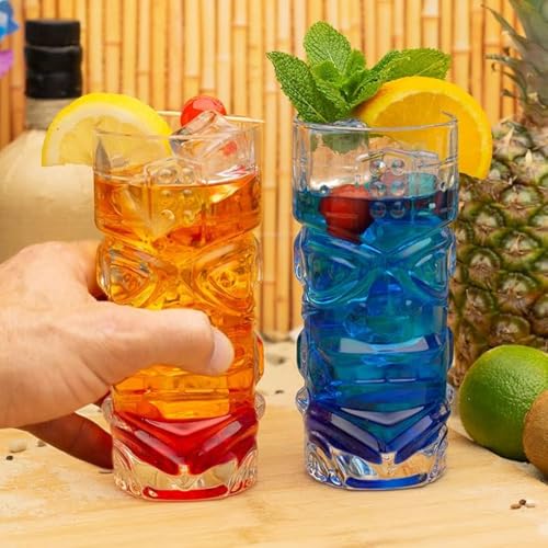 Image of criterion Clear Tiki Glasses Set of 6-400ml Modern Bar Tiki Cocktail Glasses Tropical Island Drinksware Set