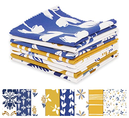 Tissu Quilting Bleu Moutarde Soimoi | 8 Coupons 45x55cm Motif Asiatique