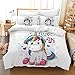 Set Copripiumino con Unicorno 135X200 cm e 2 federe 50x75 cm Biancheria da letto per ragazze Rosa 3D Cartoon Unicorno Set copripiumino con stampa floreale colorata con cerniera