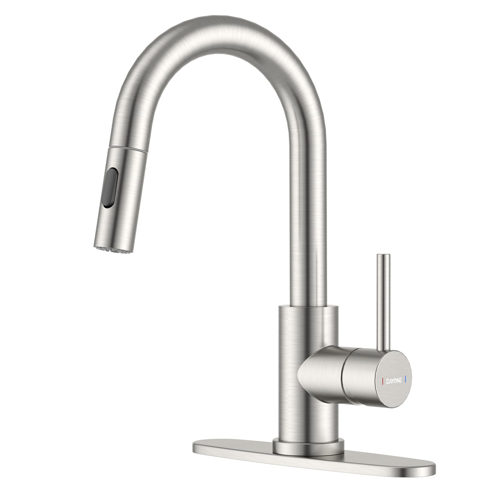 DAYONE Bar Sink Faucet for Kitchen Faucet with Pull Down Sprayer, Modern Single Handle Stainless Steel RV Sink Faucet with Deck Plate, Brushed Nickel