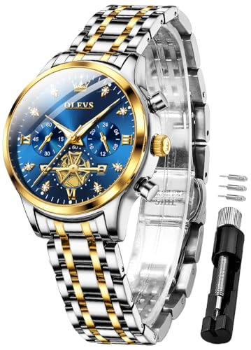 Image of OLEVS Womens Watches Diamond Luxury Dress Gold Wrist Watch Stainless Steel Waterproof Luminous Date