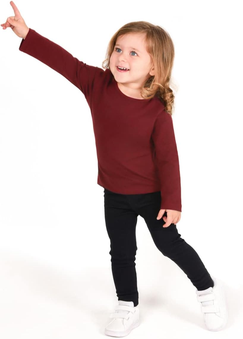 Lilax Girls' Basic Long Sleeve Round Neck Cotton T-Shirt 5 Burgundy - Image 2