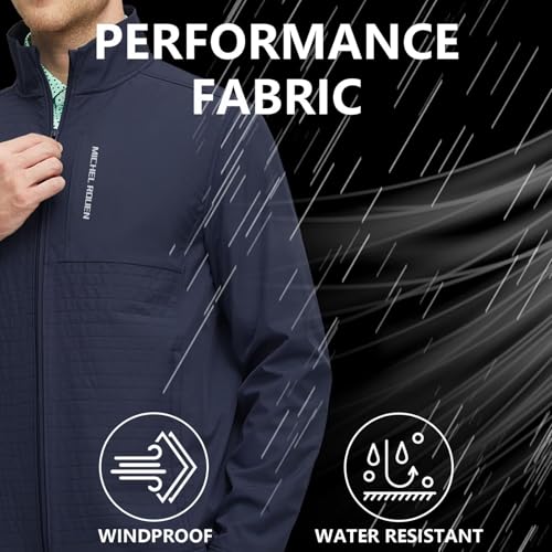 Rouen Mens Golf Raincoat Jacket Zipper Pockets Lightweight Softshell Hooded Water-resistant Spring Fall Outdoor Windbreaker3
