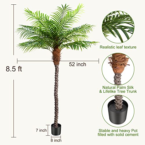 Keeplush 8.5Ft Faux Phoenix Palm Tree Artificial Tropical Coconut Tree Extra Tall Large Fake Tree In Pot For Outside Patio Indoor Home Big House Office Bathroom Outdoor Pool Coastal Decor Green 2Pcs #TOP4