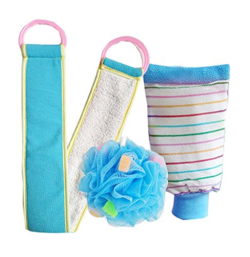 Dragon Troops 3 PCS Bathroom Accessories for shower,Double Side Scrubbing Strap Bath Sponge,B