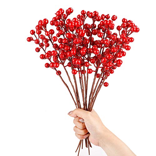 image for COCOBOO 25pcs Artificial Red Berry Stems Christmas Red Berries for Hol