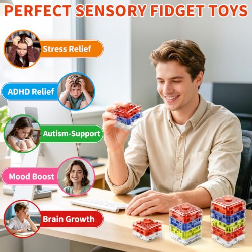 Infowush 2-in-1 Fidget Spinners Maze Cube - Fidget Toys for Kids & Adults, Stress Relief Sensory 3D Brain Teaser Puzzle Cube Board Games Travel Toy, Birthday Gift for Boys Girls Ages 3 & Up, 3x2 Cube - Image 7