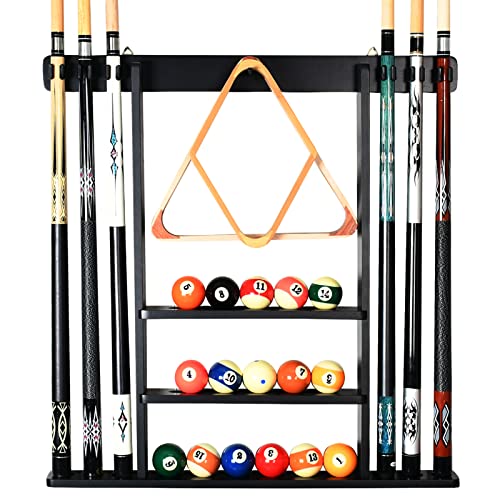 Yoom Pool Cue Rack Billard Queue Stick Halter Wandhalterung, Massivholz Billards Queue Rack Zubehör für Bälle und Sticks-Queue Rack Only, Schwarz
