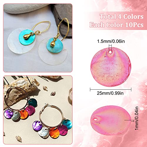 SUNNYCLUE 1 Box 40Pcs Shell Charms Seashell Charm Capiz Shells Slices AB color 25mm Flat Round Blue Pink Sea Summer Ocean for jewellery Making DIY Wind Chime Earring Supplies - Image 2