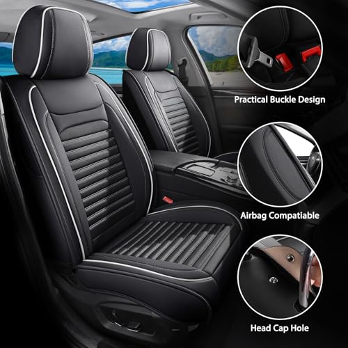 Image of Car Seat Covers Fit for VW CC 2009-2017 | Full Coverage Faux Leather Seat Protector Waterproof Airbag Compatible and All-Weather Automotive Seat Covers