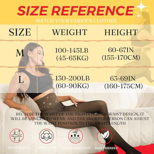 Image of Soxbang High Waisted One Seam Fleece Lined Tights,Seamless Control Compression Fake Translucent Dark Skin Insulated Tights