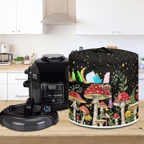 Image of 3-Quart Air Fryer Cover - Mushroom Butterfly Design | Portable Washable Dust Protector with Handle and Storage Pocket Lightweight | Fits Instant Pot, Crock Pot