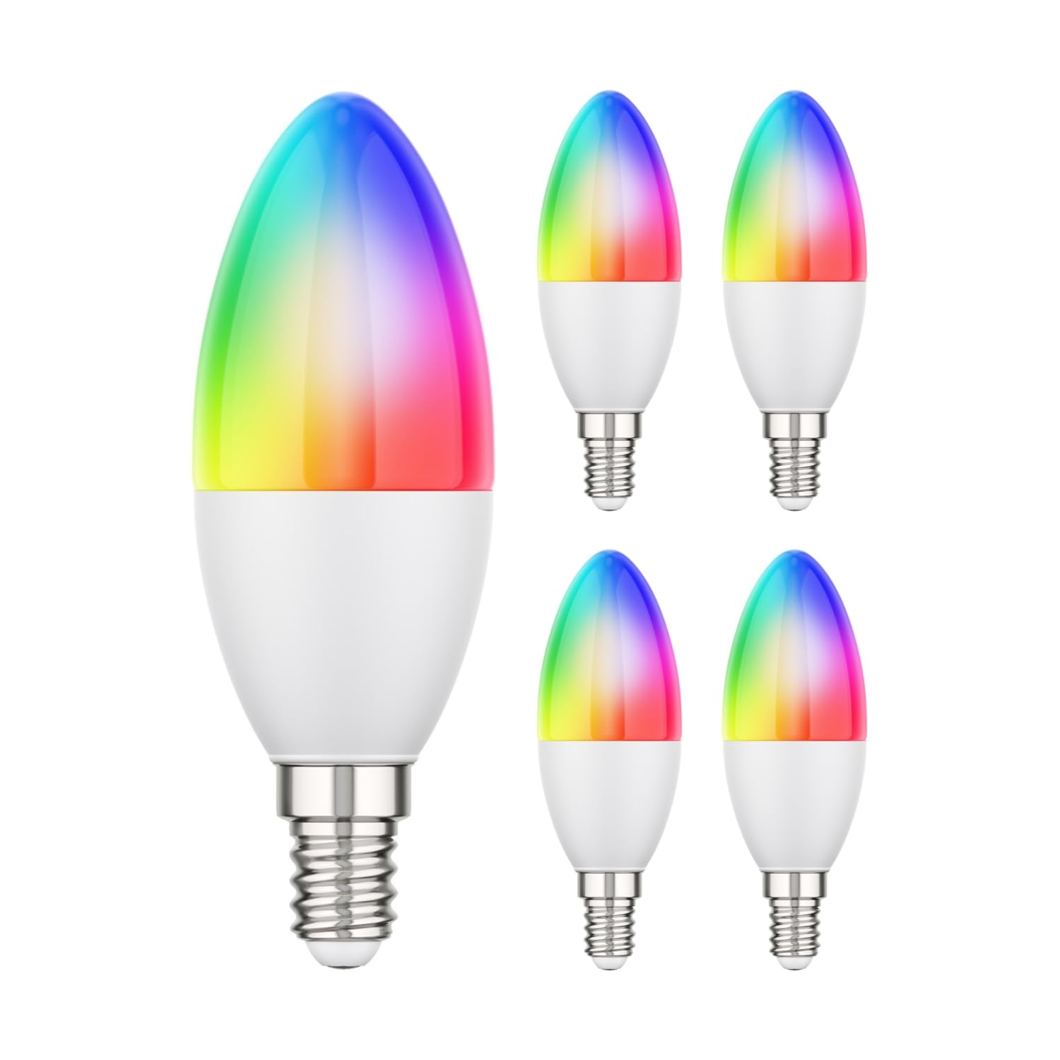 ledscom.de 5 Stück E14 LED RGB Leuchtmittel, Kerze, warmweiß - kaltweiß (2900-6400 K), 5,1 W, 572lm, Smart Home, WLAN, Alexa, matt
