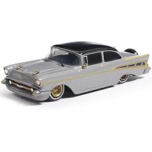 1957 Bel Air Lowrider Gray with Black Top and Gold Accents 1/64 Diecast Model Car by IXO Models IA64014