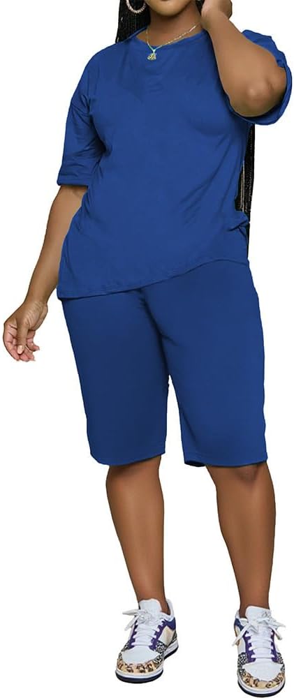 PINSV 2 Piece Sets for Women Summer Casual Short Sleeve Top and Short Workout Jogger Sets - Image 2