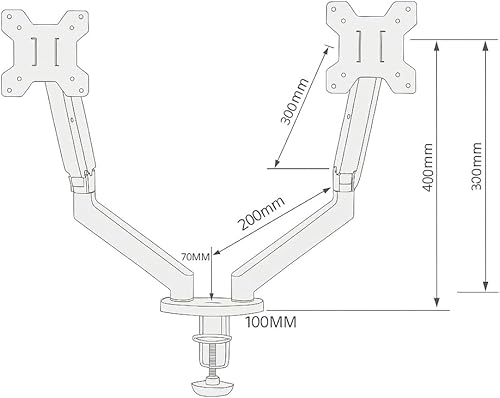 Miniatura 3 de Aeons Soporte para monitor dual de hasta 32 pulgadas, soporte de carga máximo de 22 libras cada brazo neumático de resorte de gas, soporte ajustable