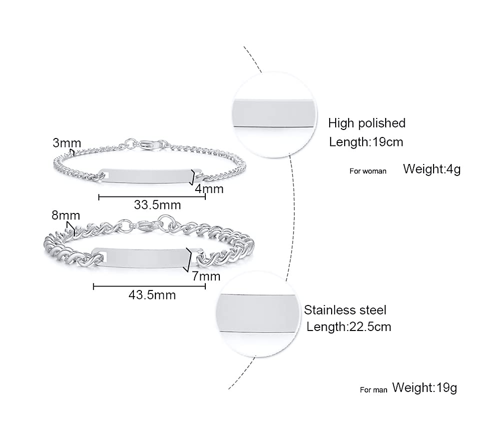 2 Pièces Bracelets Personnalisé Gravure - Bracelets Couple/Sœur/Famille, Cadeau pour Anniversaire de Mariage, Couple, Maman Papa Femme Homme