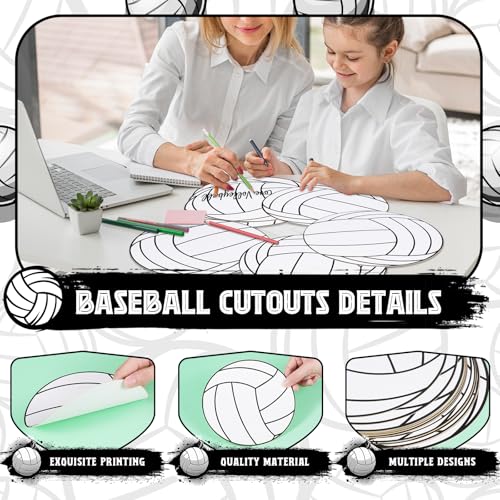 Image of TaoBary 24 Pcs 7.09in Volleyball Cutouts for Classroom Bulletin Board, Back to School Wall Decor, Paper Sports Decorations Set with Glue Points for School Classroom Learning Display DIY Wall Banner