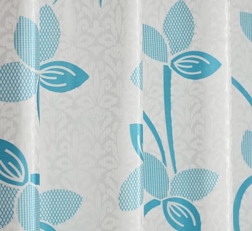 Image of Polyester Feather Printed Curtains 5 Feet Long for Window & Door, Living Room, Bedroom | Eyelet | Parda | Aqua Blue, 1 Piece