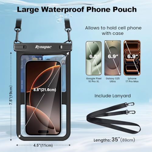 Rynapac Large Waterproof Phone Pouch [Up to 8.5"] - 2 Pack IPX8 Waterproof Phone Case for iPhone 17 16 15 Pro Max Galaxy S26 Ultra, Touchscreen & Underwater Photography, Beach Cruise Essentials 2026 by Rynapac - Image 7