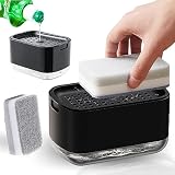 Dispensador Jabon Cocina Con Estropajo Jabonoso Incluido. Dosificador Jabon Cocina Con organizador estropajo fregadero. Jabonera Cocina. Elegante Dispensador De Jabon Color Negro 🖤
