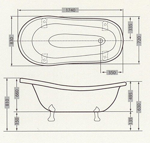 Freistehende Luxus-Badewanne im Jugendstil, Weiß/Altgold für das Barock Badezimmer - 2