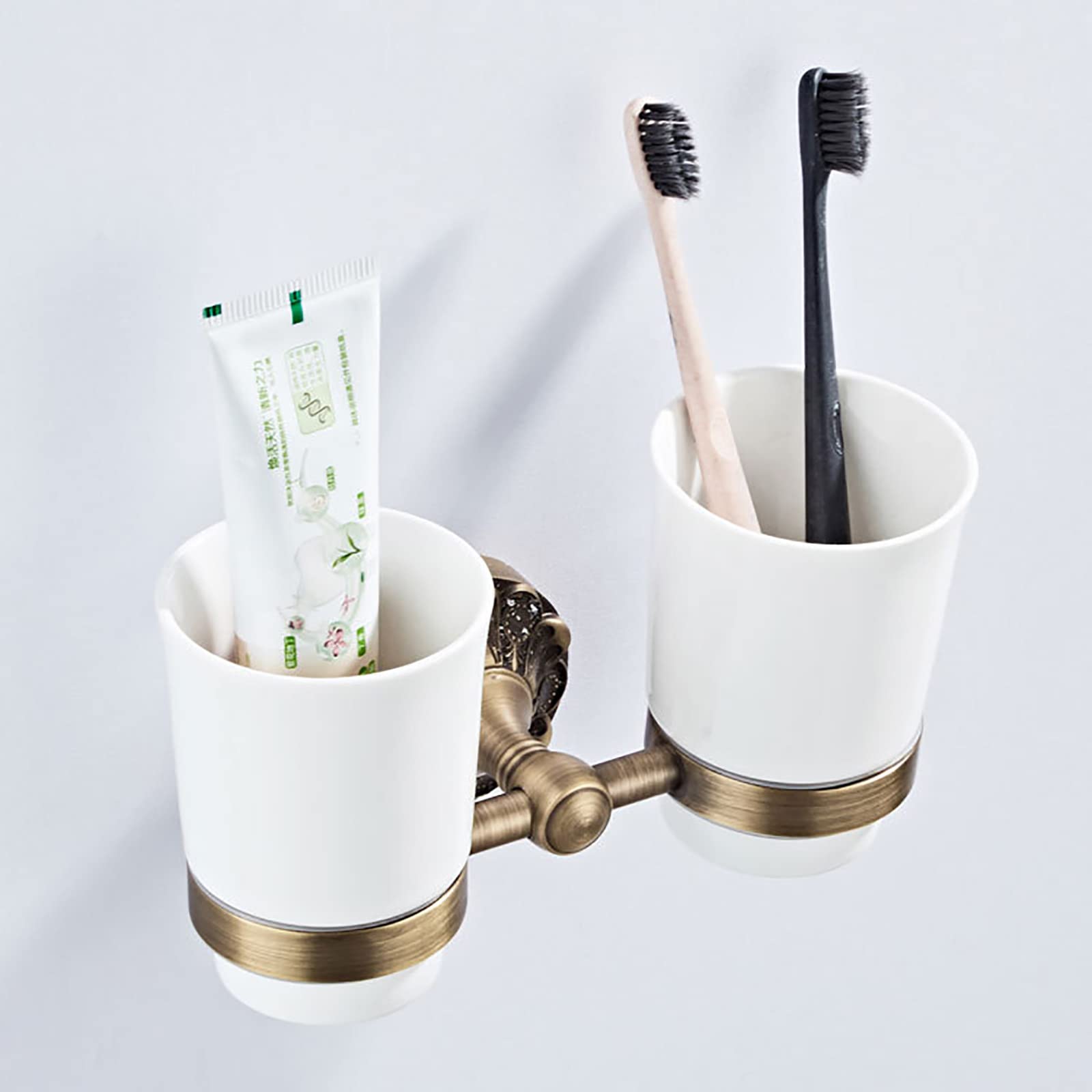 Porta Spazzolino Elettrico, Porta Spazzolino Parete Modelli di Coppia, Porta Spazzolini Bagno in Ottone per Tutti i Tipi di spazzolino da Denti, Multifunzione Accessori Bagno Antico Oro