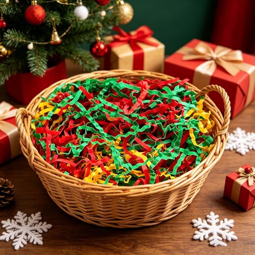 Image of Zankubom 1 /2LB Red Green Gold Crinkle Cut Paper Shred Filler Great for Gift Wrapping, Basket Fillers, Birthday, Gift Wrapping, Anniversary, Halloween Christmas Party Decor Filling Supplies