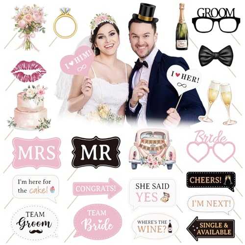 BETESSIN Fotobox Accessoires Hochzeit - 24 Stück Foto Requisiten Hochzeit - Foto Booth Props für Hochzeitsdeko