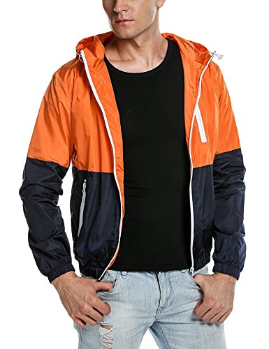 COOFANDY Men's Quick Dry Windbreaker Summer Lightweight Hooded Sun Protection Outwear Orange
