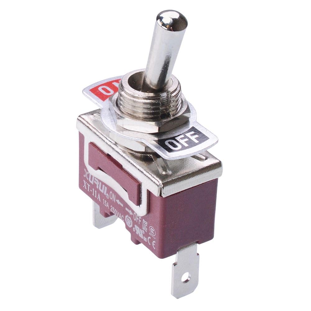 On-Off Latching SPST Toggle Switch with Quick Connect 6.3mm Terminals 250V AC 15A (Quantity x 1)